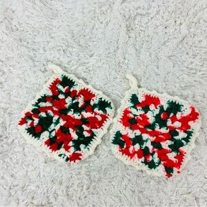 Handmade Crochet Red and Green Pot Holders